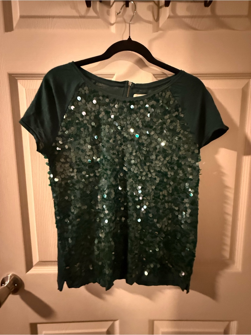 Loft Green Sequin Short-Sleeve Top, Size M